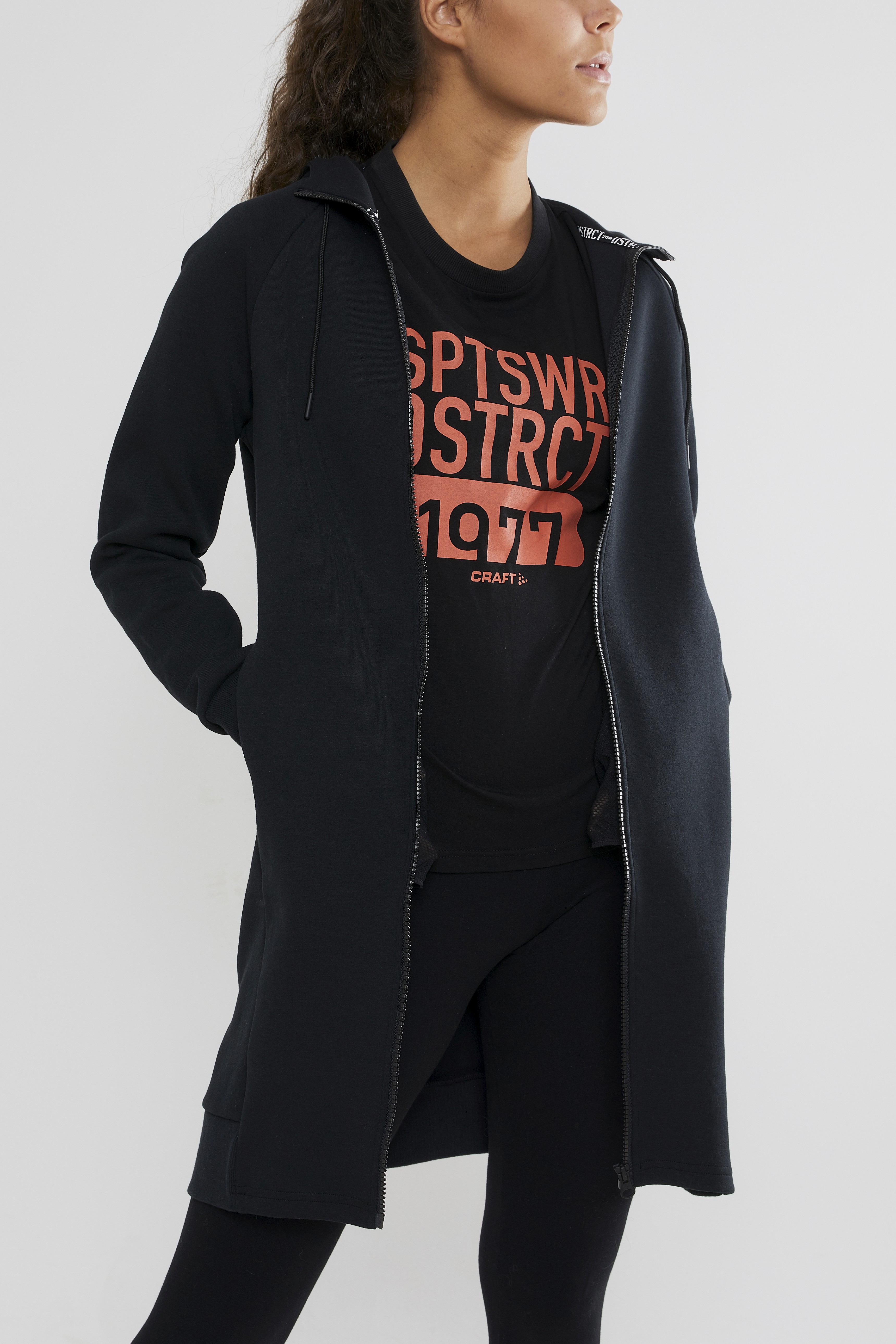 トップス S w zip hoodie long District Long hoodie w zip W | Black | Craft Sportswear