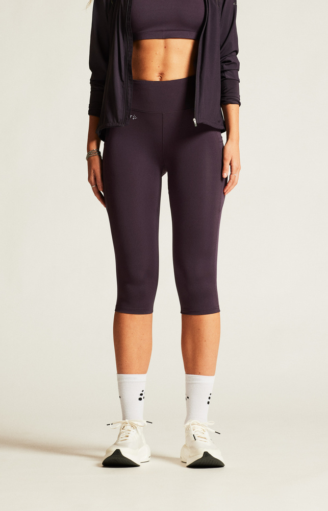 Craft ADV Essence Capri Tights Femme – Legging Court Running Et Fitness, Taille Mi-Haute Avec Grande Poche