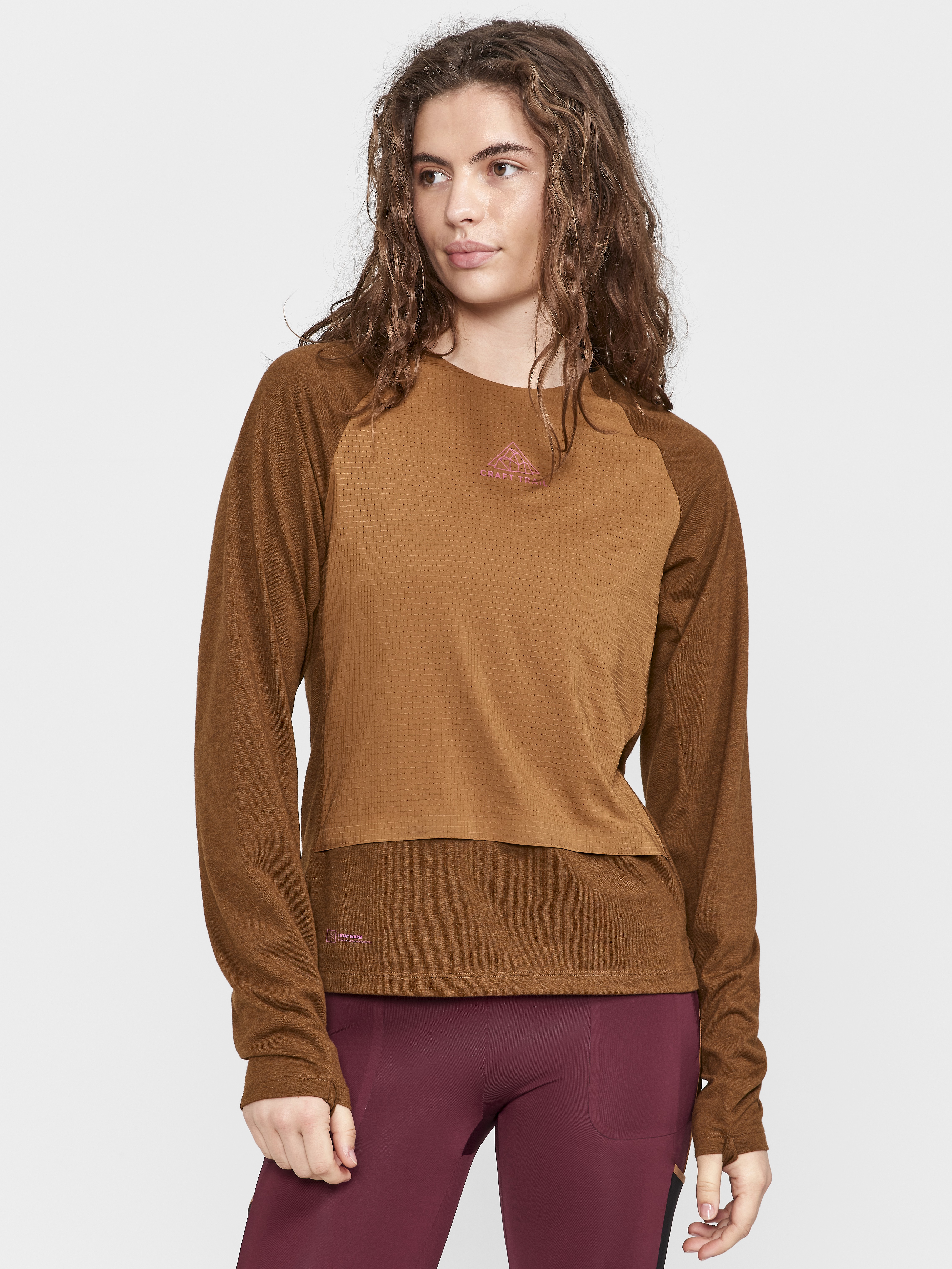 CRAFT - Running Shirt - Female - XS - Brown - Craft Sportswear ADV Trail Wool Wind LS Tee W